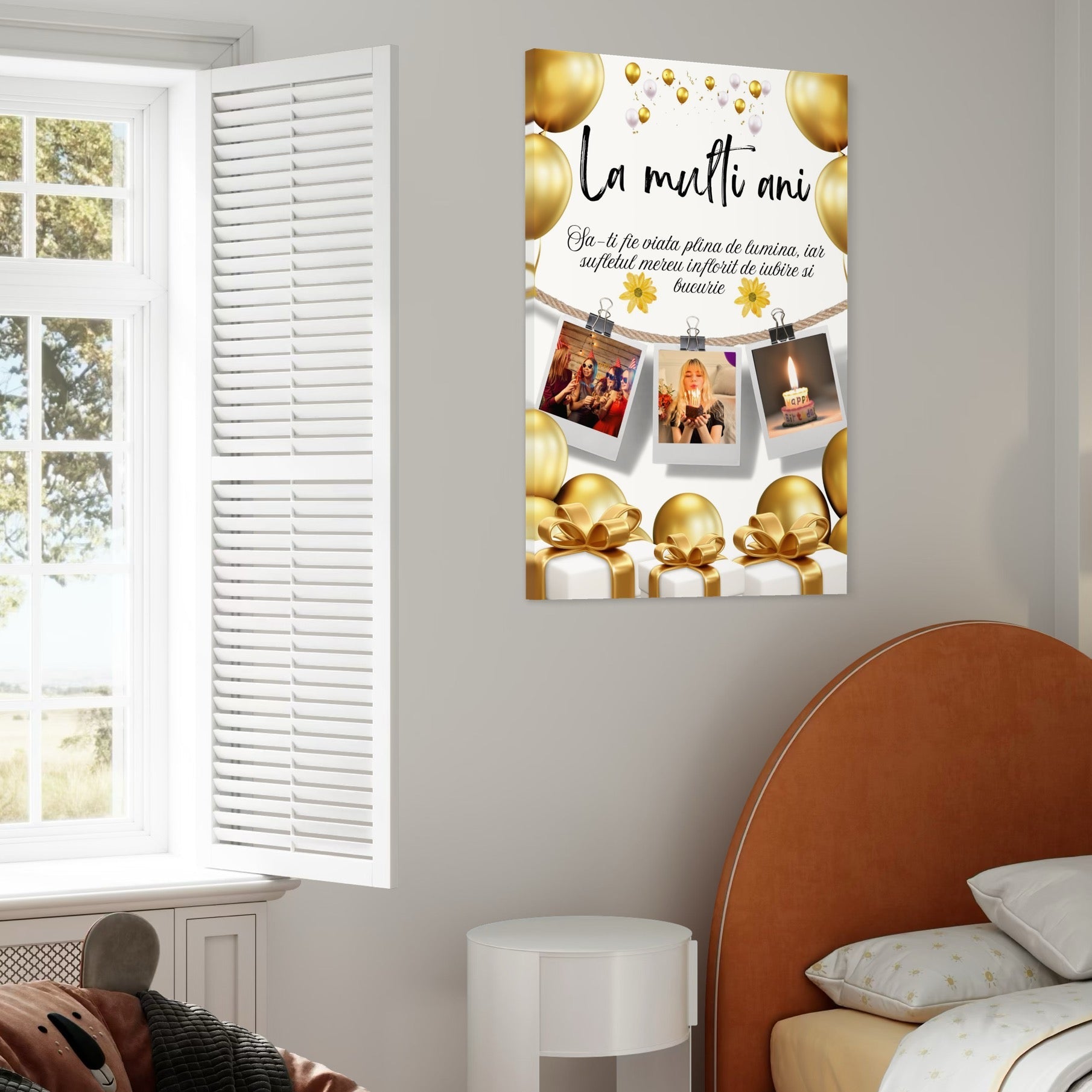 Imagine cu tablou aniversar personalizat cu poze, tiparita pe panza canvas